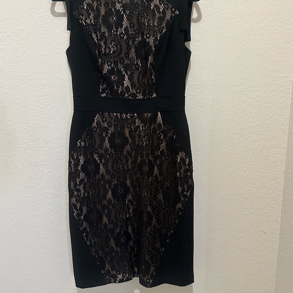 Adrianna Papell Black and Tan Sheath Midi Dress - Picture 2 of 3